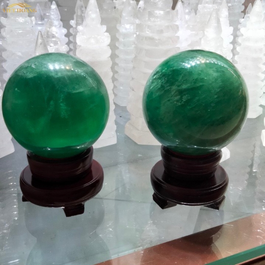 QUẢ CẦU PHONG THỦY ĐÁ FLUORIT MÀU XANH