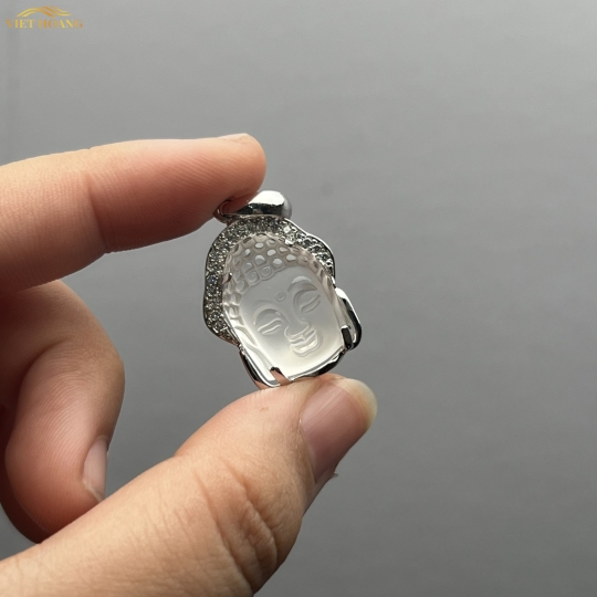 MẶT PHẬT THẠCH ANH TRẮNG BỌC BẠC 20x30mm