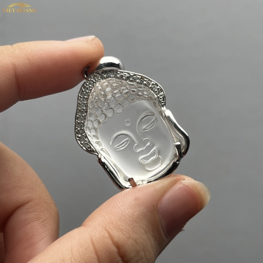 MẶT PHẬT THẠCH ANH TRẮNG BỌC BẠC 19x27mm